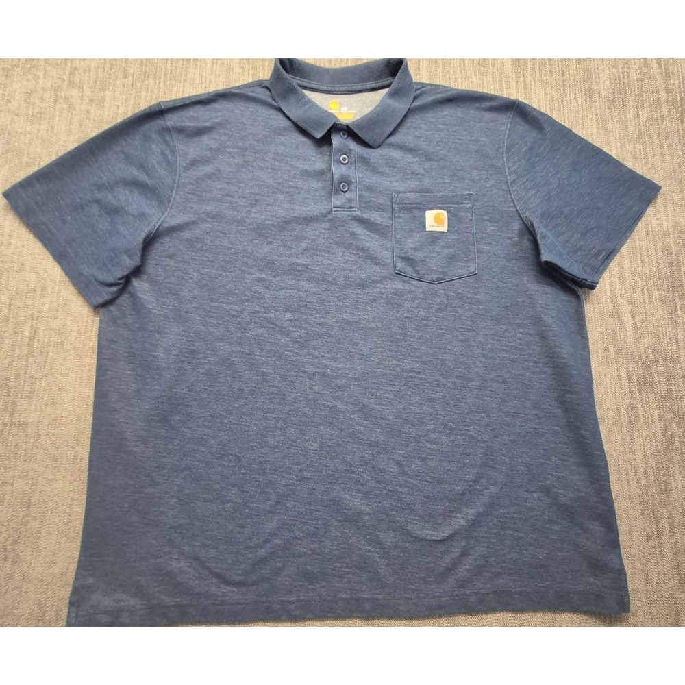 Carhartt K570 Men's heathered blue Original Fit Pocket Polo Shirt workwear logo